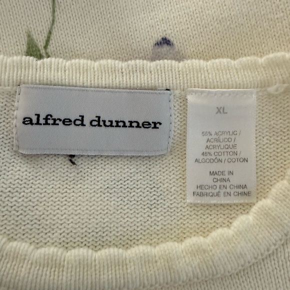 Alfred Dunner Vintage Cream Floral Embroidered Sweater Knit 80s 90s Cottagecore - Picture 5 of 6